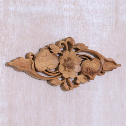 Lily Love Suar Wood Wall Relief Panel from Indonesia