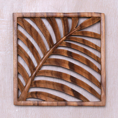 Tropical Vibes Hand Carved Suar Wood Wall Relief Panel from Indonesia