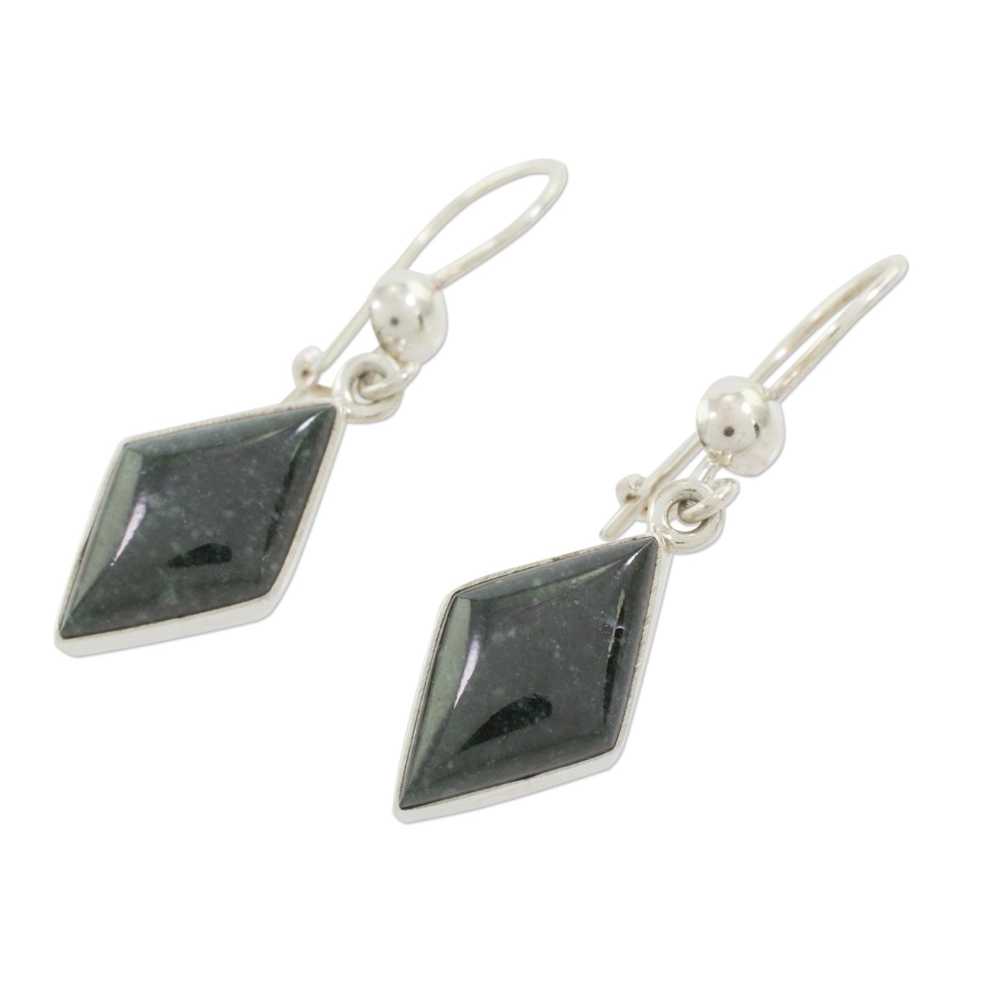 Dark Verdant Diamond Very Dark Green Jade and Sterling Silver Dangle Earrings