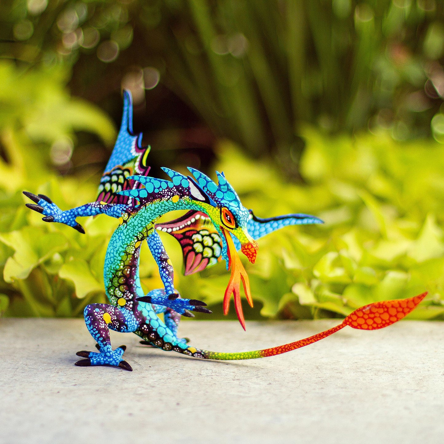 Mexican Dragon in Blue Copal Wood Dragon Alebrije Sculpture in Blue from Mexico