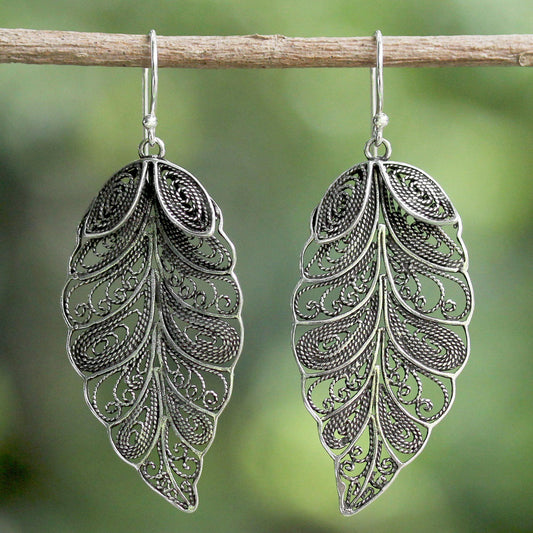 Feathered Leaves Sterling Silver Dangle Earrings