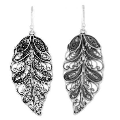 Feathered Leaves Sterling Silver Dangle Earrings