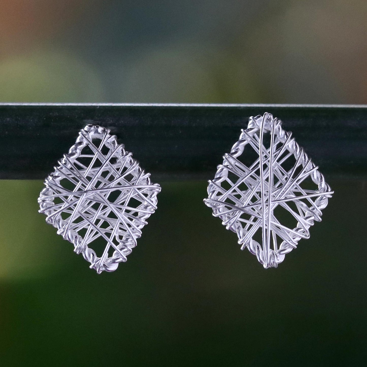 Rhombus Wrap Wrapped Sterling Silver Stud Earrings Crafted in Thailand