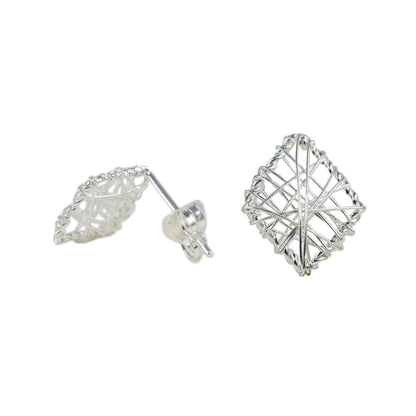 Rhombus Wrap Wrapped Sterling Silver Stud Earrings Crafted in Thailand