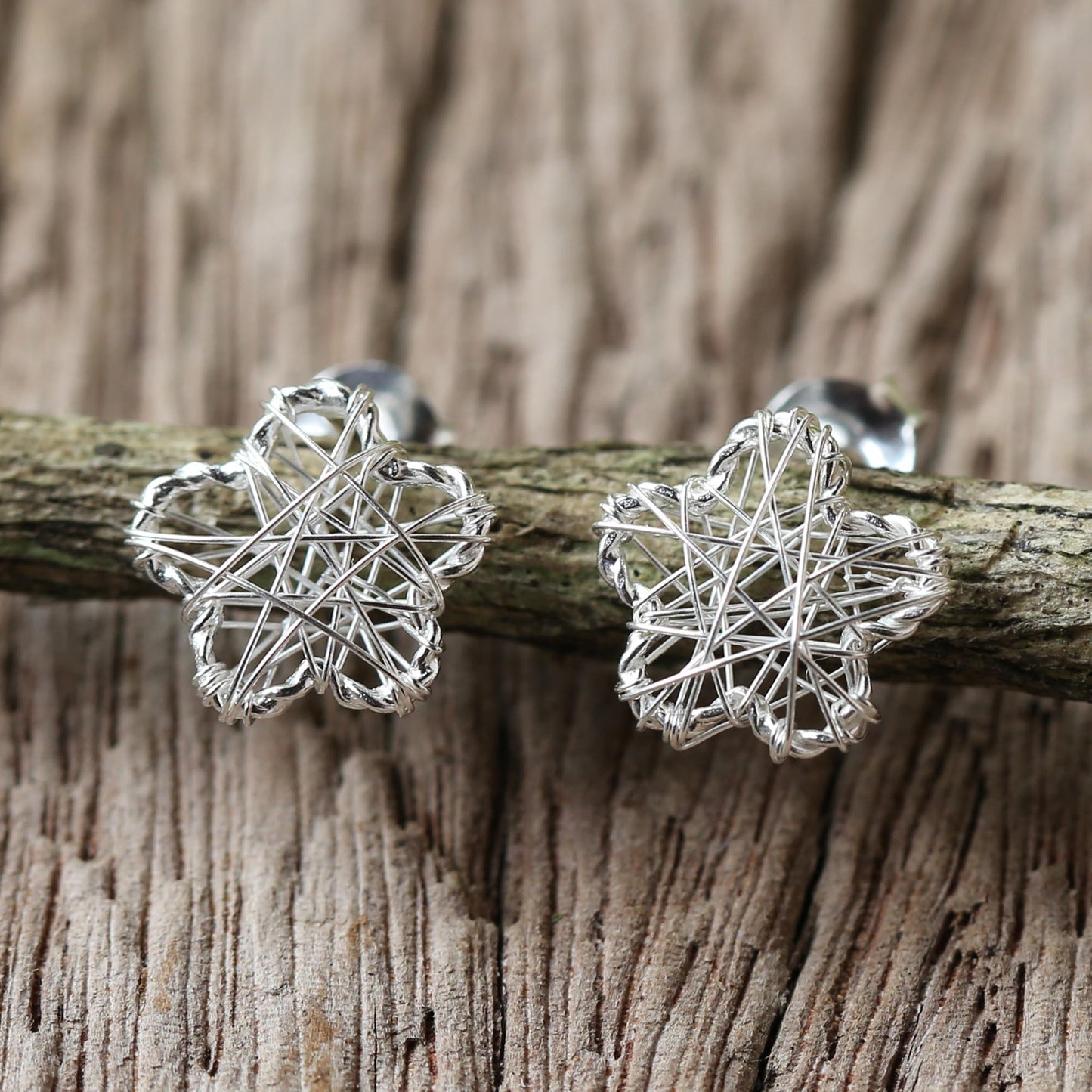 Flower Wrap Sterling Silver Flower Stud Earrings Crafted in Thailand