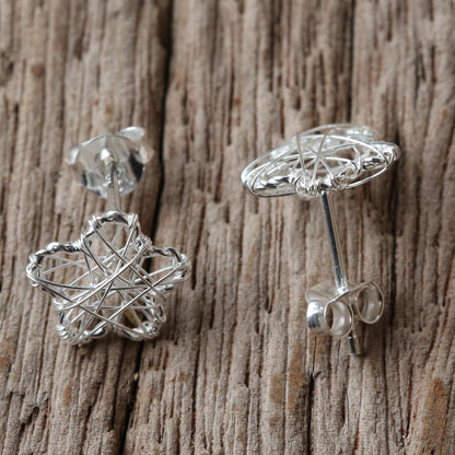 Flower Wrap Sterling Silver Flower Stud Earrings Crafted in Thailand