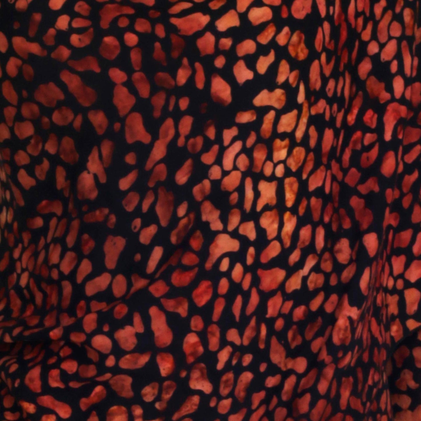 Ginger Beach Pebbles Orange and Black Hand Stamped Rayon Batik Shawl from Bali