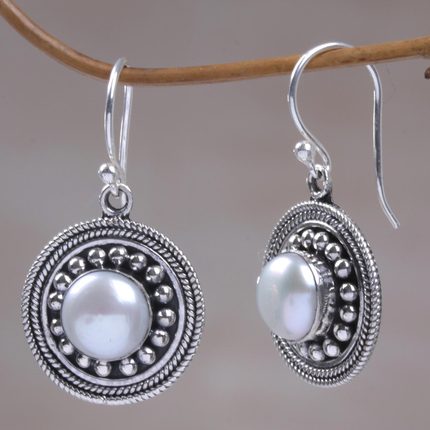 Moonlight Dance Culture Mabe Pearl and Sterling Silver Dangle Earrings