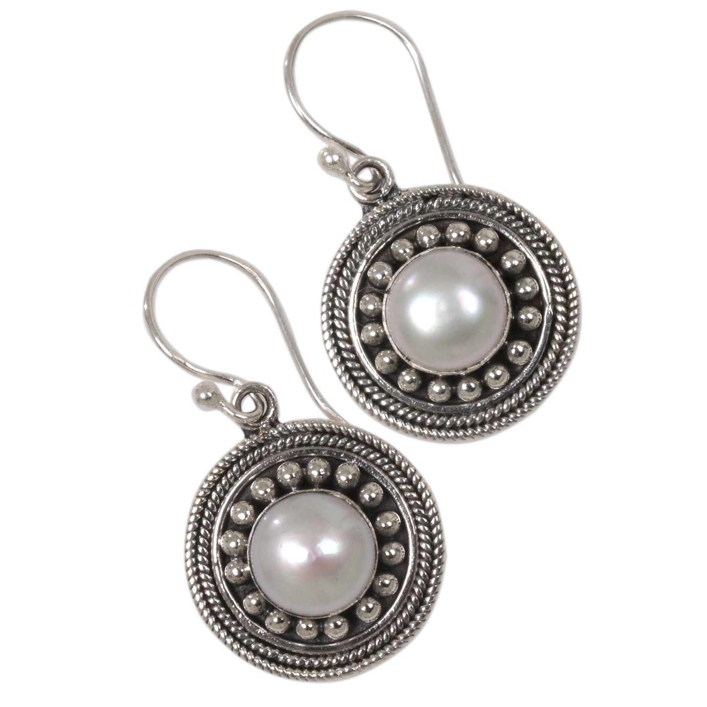 Moonlight Dance Culture Mabe Pearl and Sterling Silver Dangle Earrings