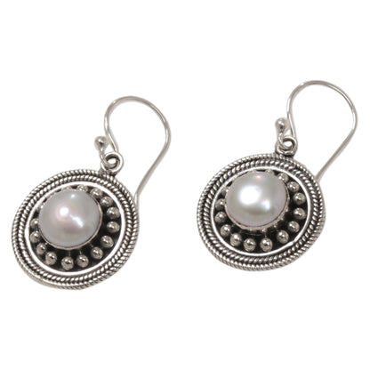 Moonlight Dance Culture Mabe Pearl and Sterling Silver Dangle Earrings