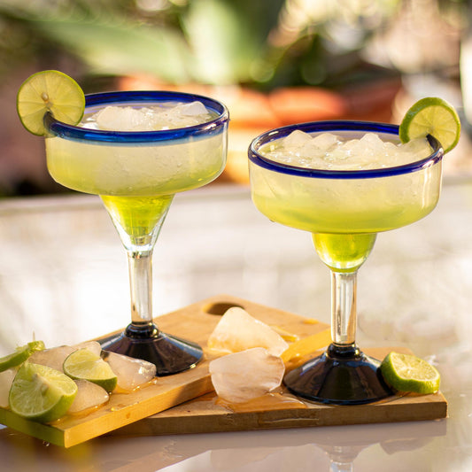 Cobalt Contrasts Eco Friendly Set of Six Hand Blown Margarita Glasses