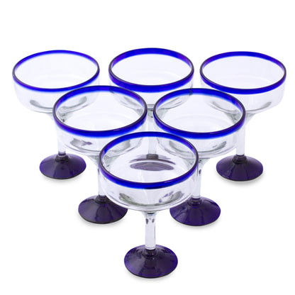 Cobalt Contrasts Eco Friendly Set of Six Hand Blown Margarita Glasses