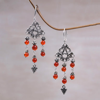 Amlapura Altar Indonesian Handmade Sterling Silver and Carnelian Earrings