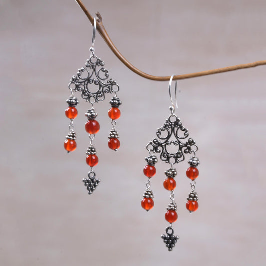 Amlapura Altar Indonesian Handmade Sterling Silver and Carnelian Earrings