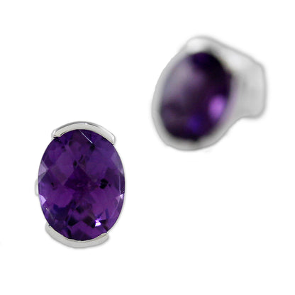 Precious Plum Amethyst and Sterling Silver Stud Earrings from Thailand