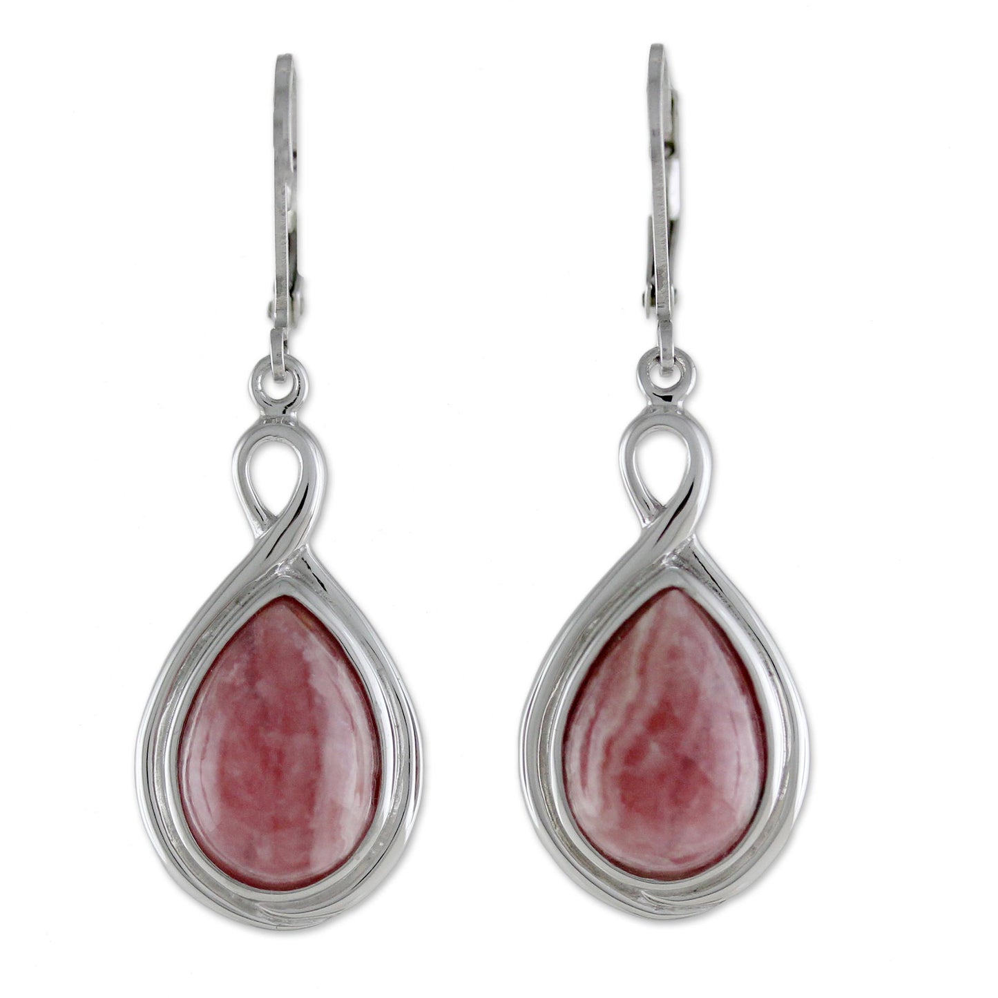 Glamorous Rose Thai Rhodochrosite and Sterling Silver Drop Dangle Earrings