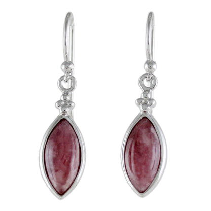 Knowing Eyes Rhodium Plated Rhodochrosite Dangle Earrings from Thailand