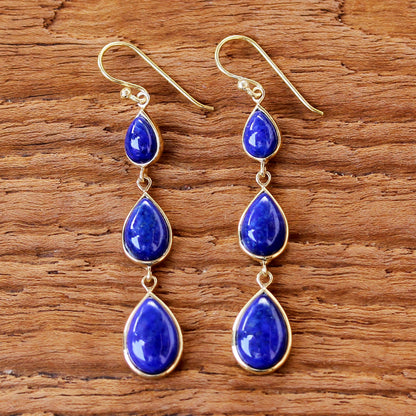 Nectar Drops Gold Plated Thai Lapis Lazuli Teardrop Dangle Earrings