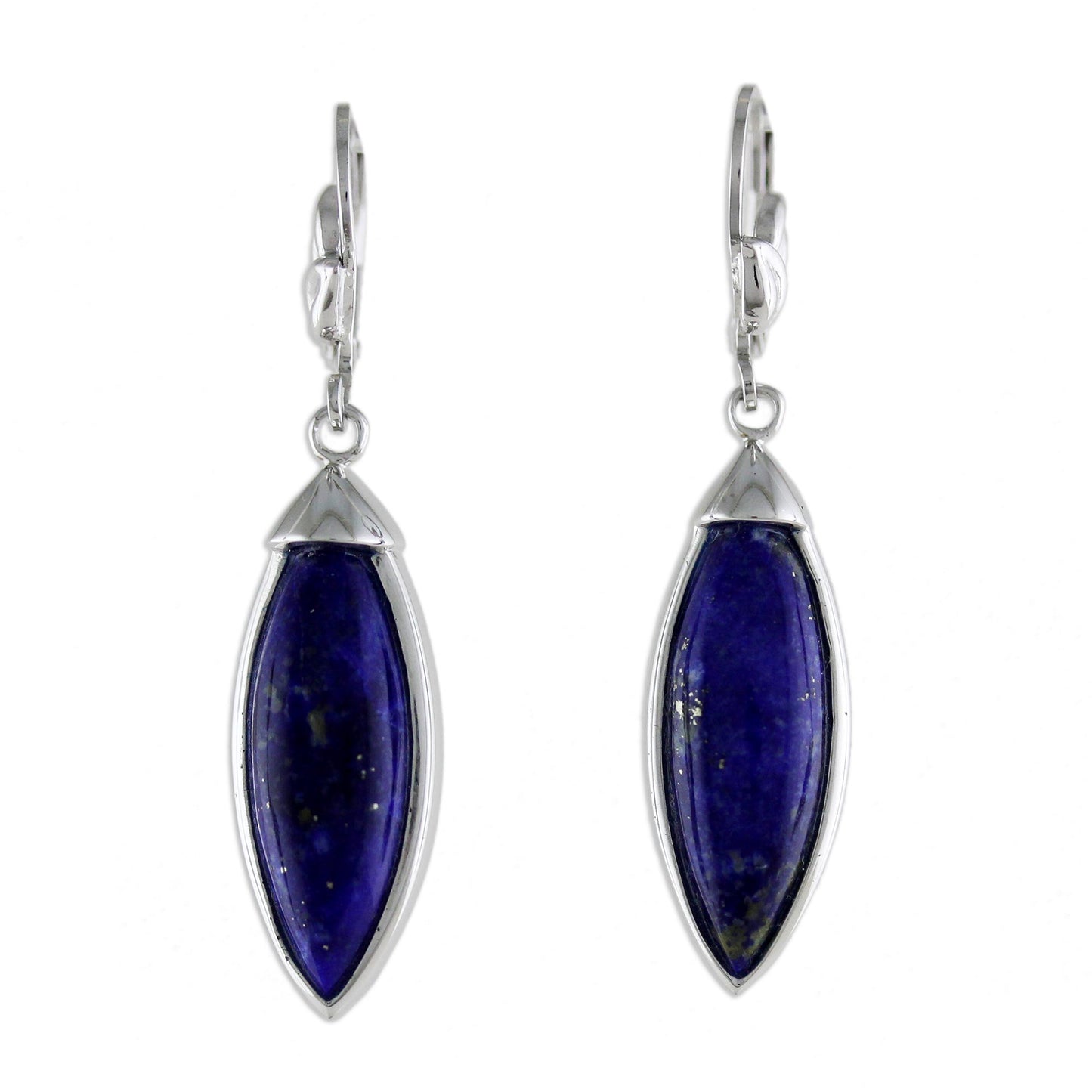 Spatial Blue Rhodium Plated Lapis Lazuli Dangle Earrings from Thailand