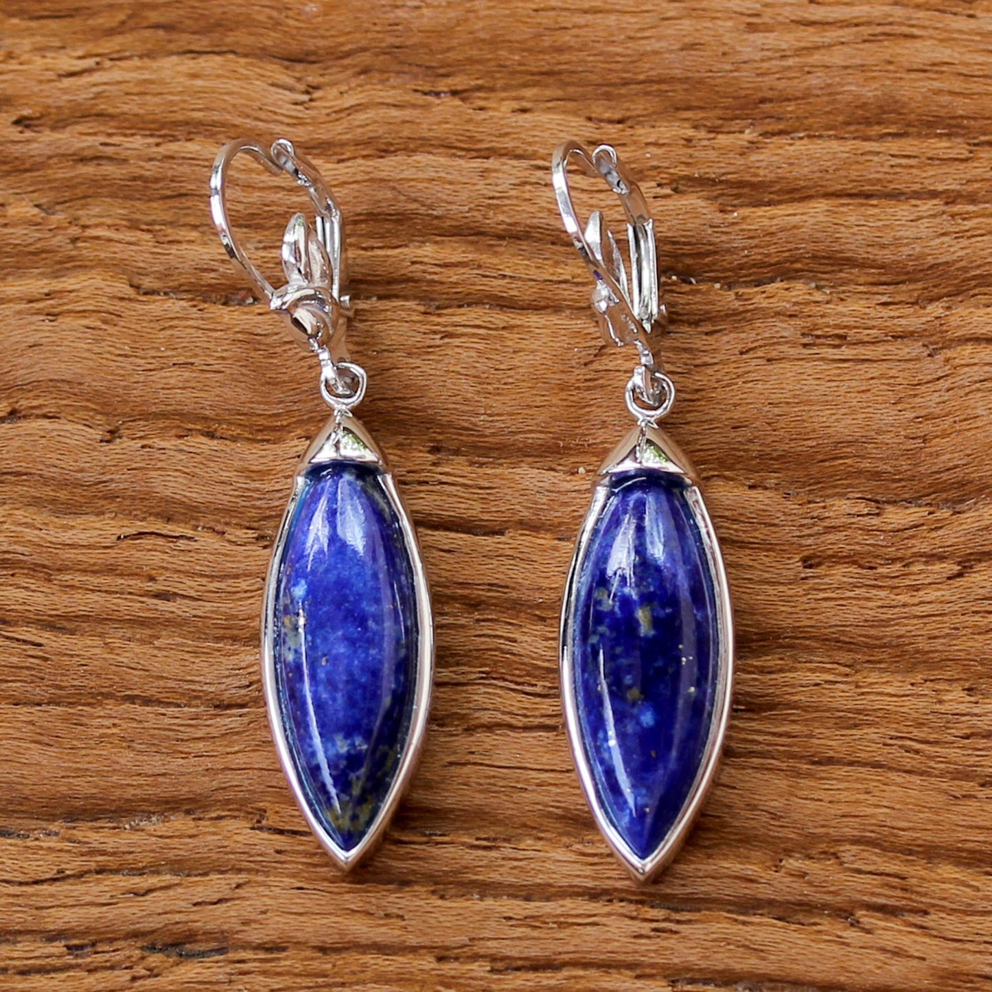 Spatial Blue Rhodium Plated Lapis Lazuli Dangle Earrings from Thailand