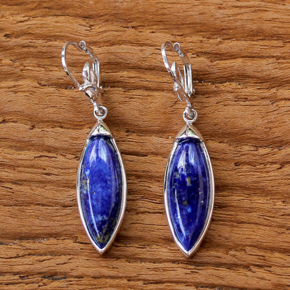 Spatial Blue Rhodium Plated Lapis Lazuli Dangle Earrings from Thailand