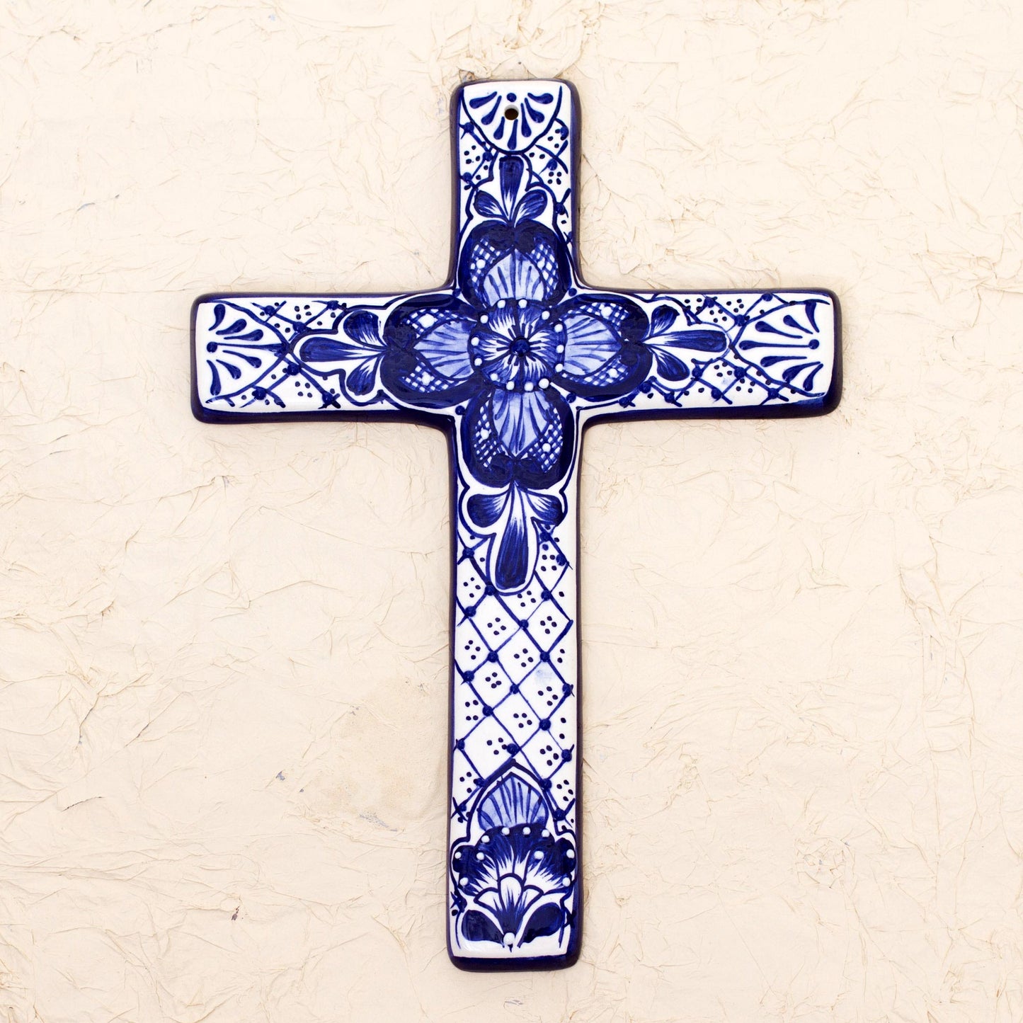 Talavera Flower Hand Crafted Talavera Style Ceramic Wall Cross from Mexico