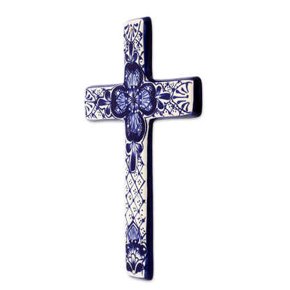 Talavera Flower Hand Crafted Talavera Style Ceramic Wall Cross from Mexico