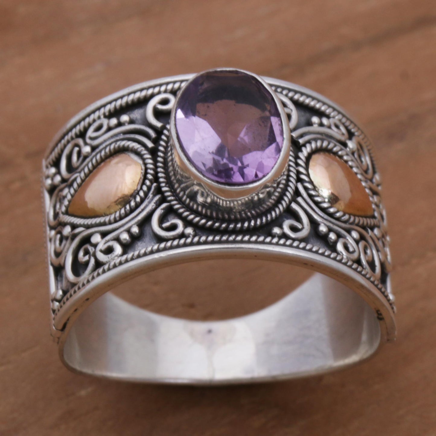 Cantik Sparkle Gold Accent Amethyst and 925 Sterling Silver Ring from Bali