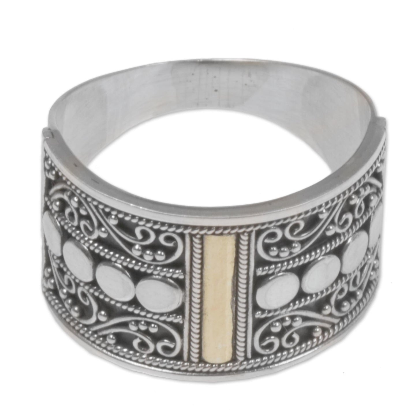 Golden Ubud Sky Gold Accent Sterling Silver Band Ring with Spiral Motifs