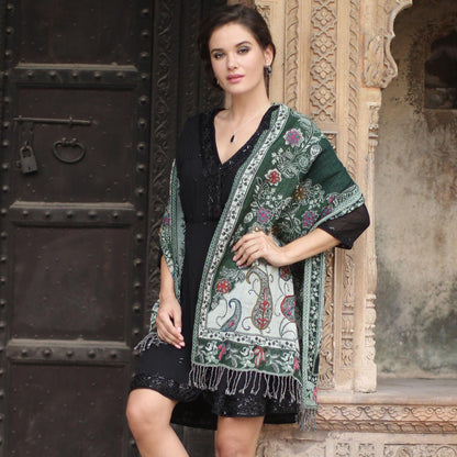 Snowy Forest Jamawar Wool Shawl