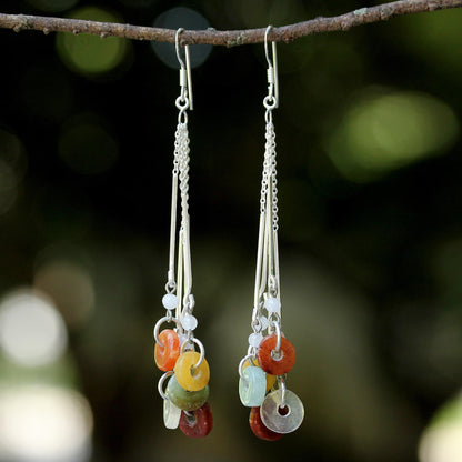 Between Nations Silver Jade & Rainbow Moonstone Earrings