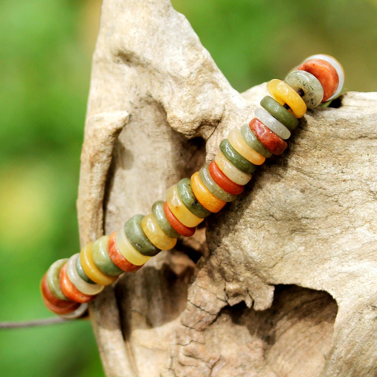 Seasonal Effects Beaded Jade and Quartz Bracelet on Cotton Cords