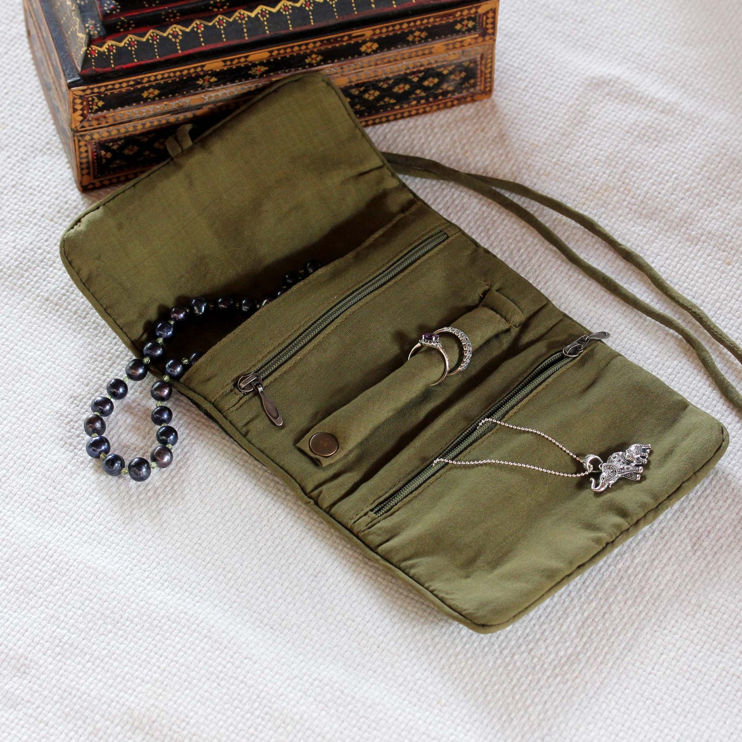 Enchanted Journey In Olive Jewelry Roll