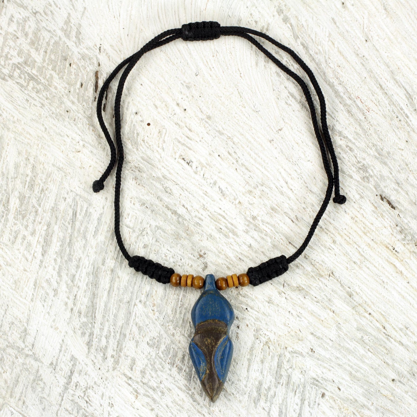 Akwatia Diamond Adjustable Sese Wood Necklace in Blue and Black from Ghana