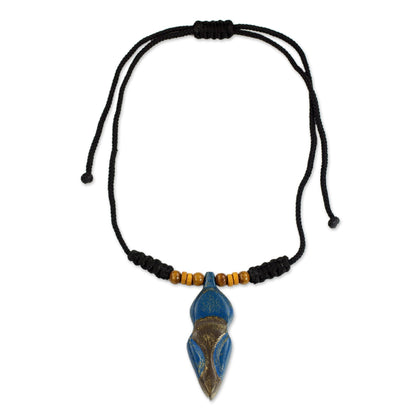 Akwatia Diamond Adjustable Sese Wood Necklace in Blue and Black from Ghana