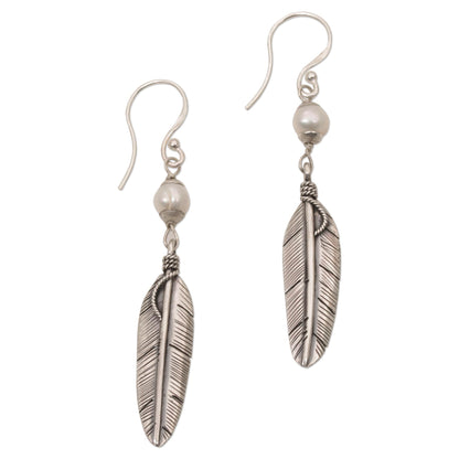 Light Feathers Sterling Silver and Cultured Pearl Balinese Feather Earrings