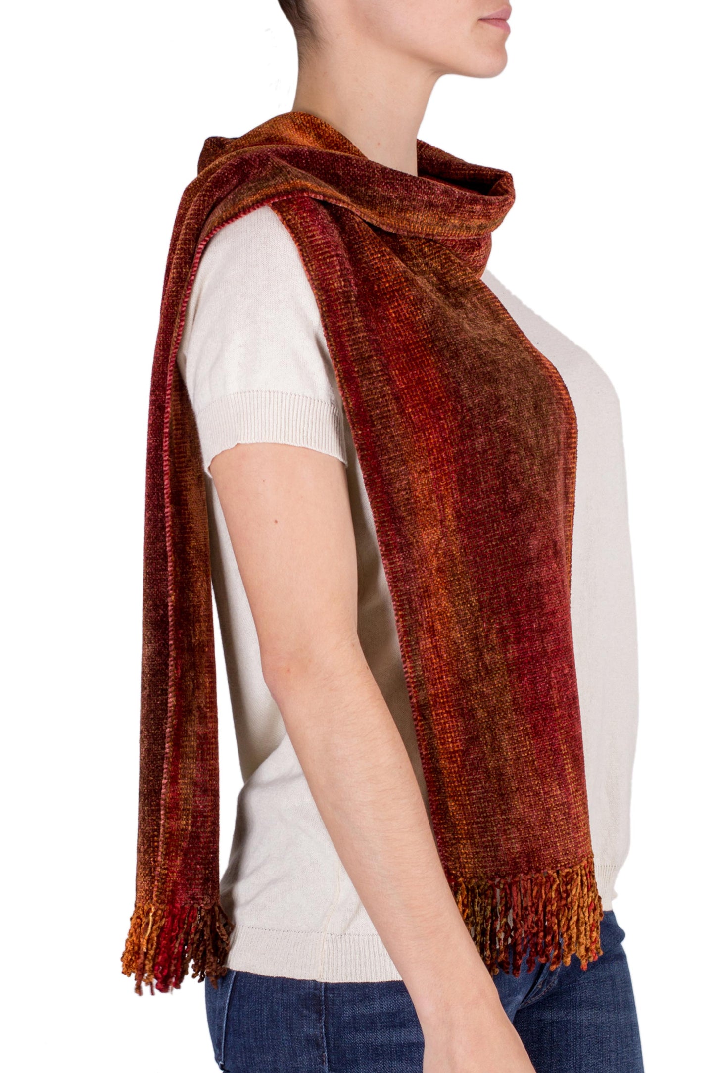 Orange Dreamer Handwoven Rayon Scarf in Orange and Red from Guatemala