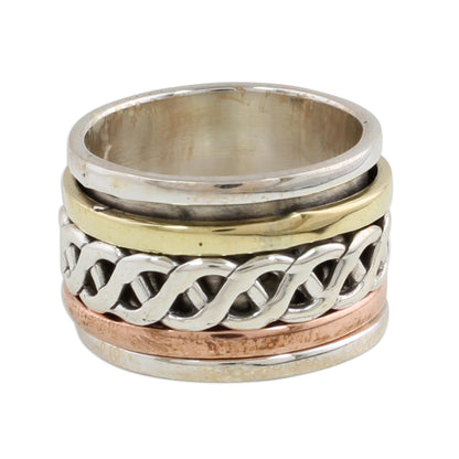 Spinning Braid Mixed Metal Meditation Spinner Ring