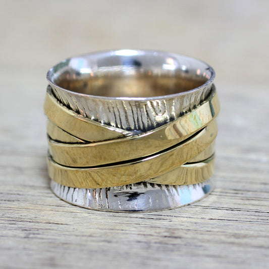 Crisscrossing Grace Silver Brass Band Ring