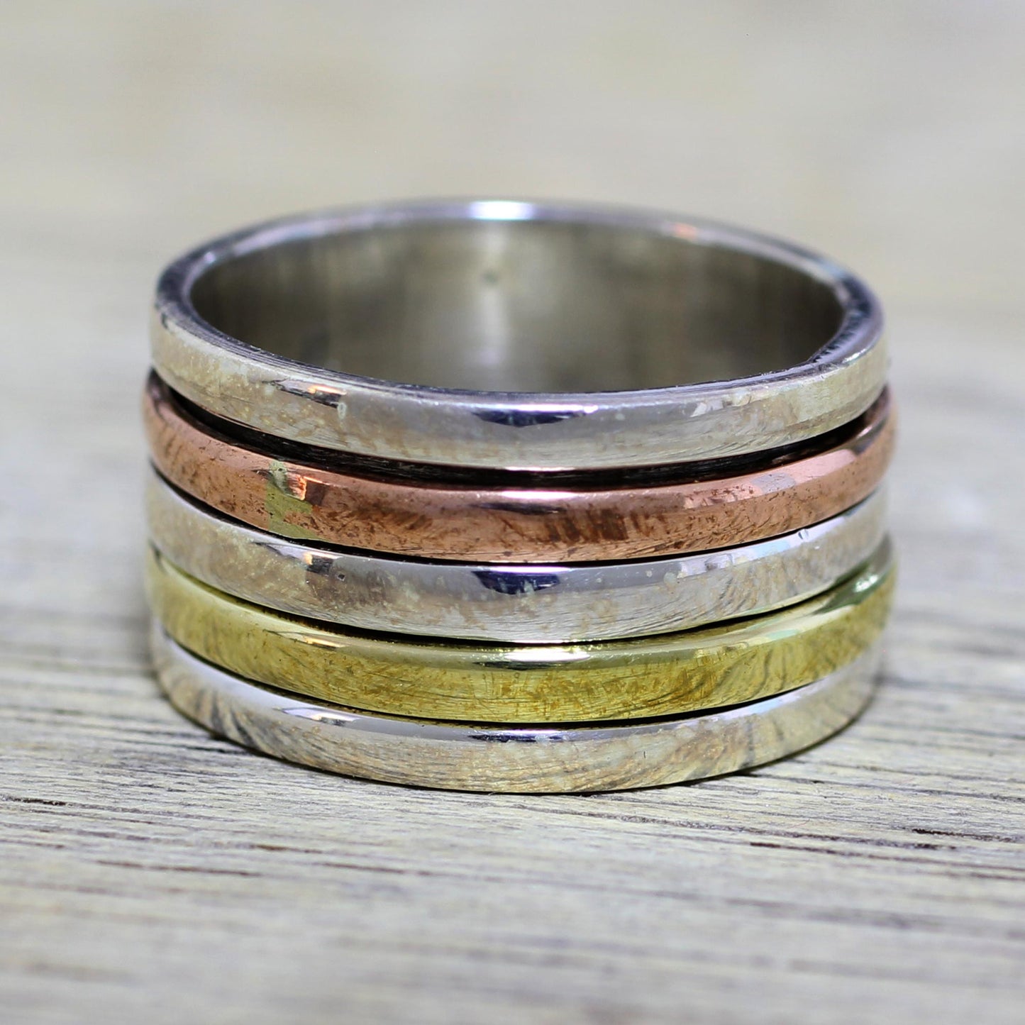 Sleek Simplicity Tri-Tone Meditation Spinner Ring