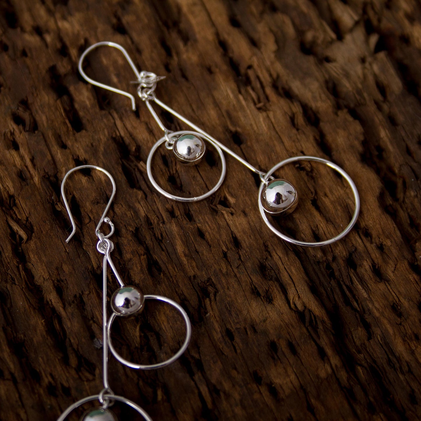 Satellite Spheres Sterling Silver Hoop Dangle Earrings by Mexican Artisans