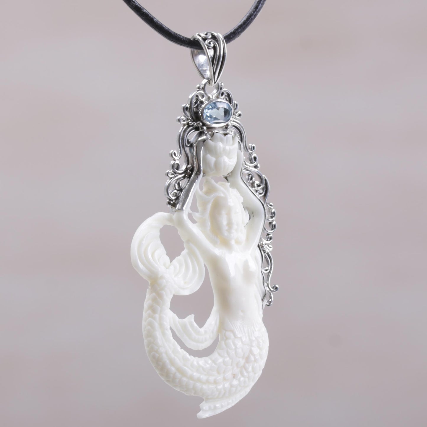 Mermaid Fantasy Leather Pendant Necklace