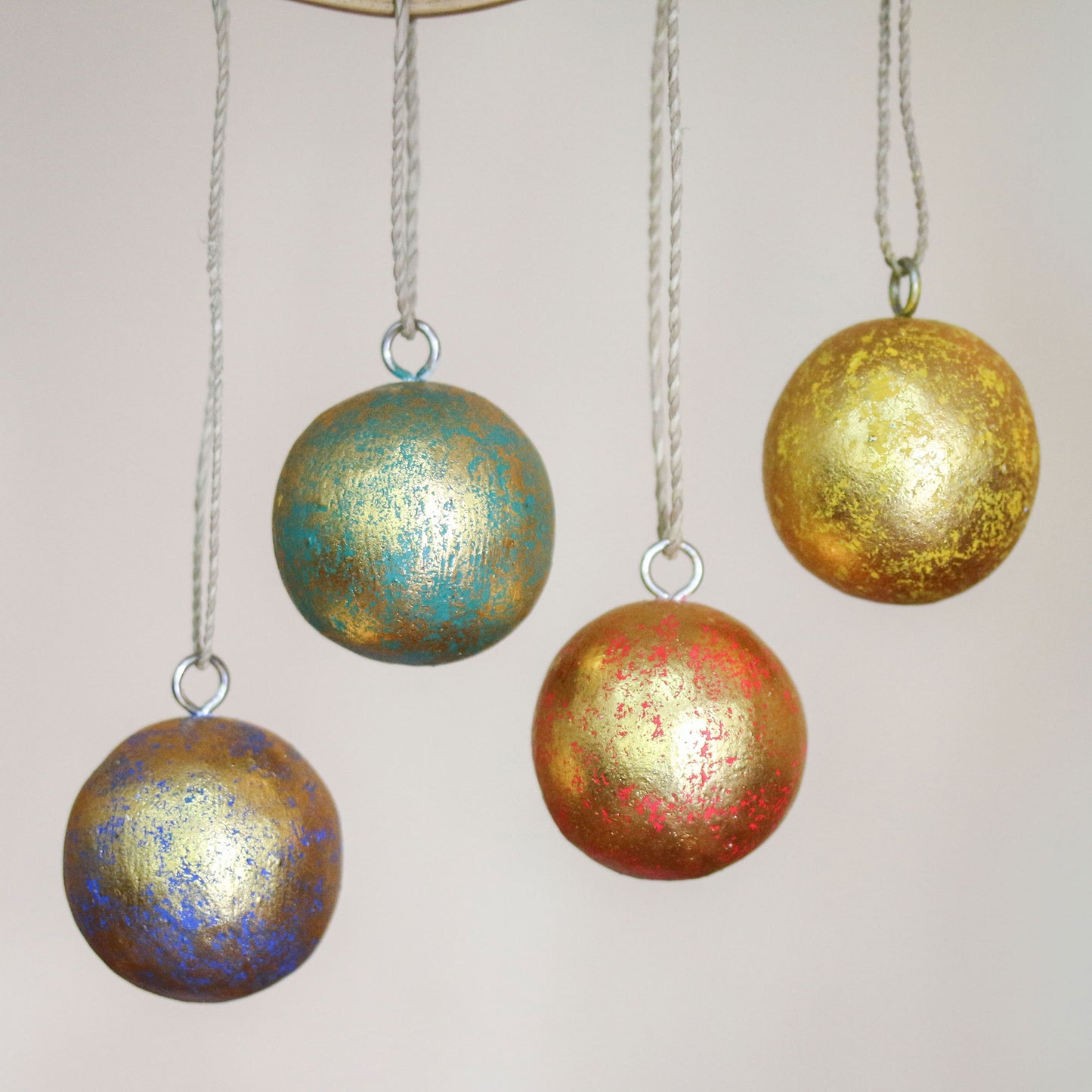 Golden Baubles Holiday Ornaments - Set of 4