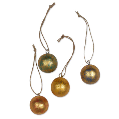 Golden Baubles Holiday Ornaments - Set of 4