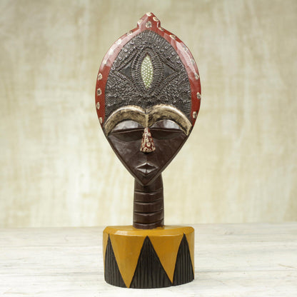 Biakoye Mask Ghanaian Sese Wood Mask Sculpture with Aluminum Plating