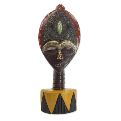 Biakoye Mask Ghanaian Sese Wood Mask Sculpture with Aluminum Plating