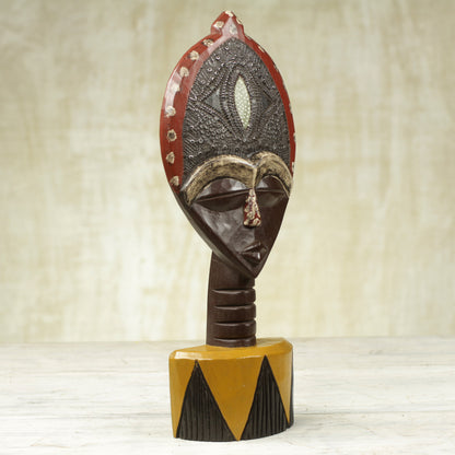 Biakoye Mask Ghanaian Sese Wood Mask Sculpture with Aluminum Plating