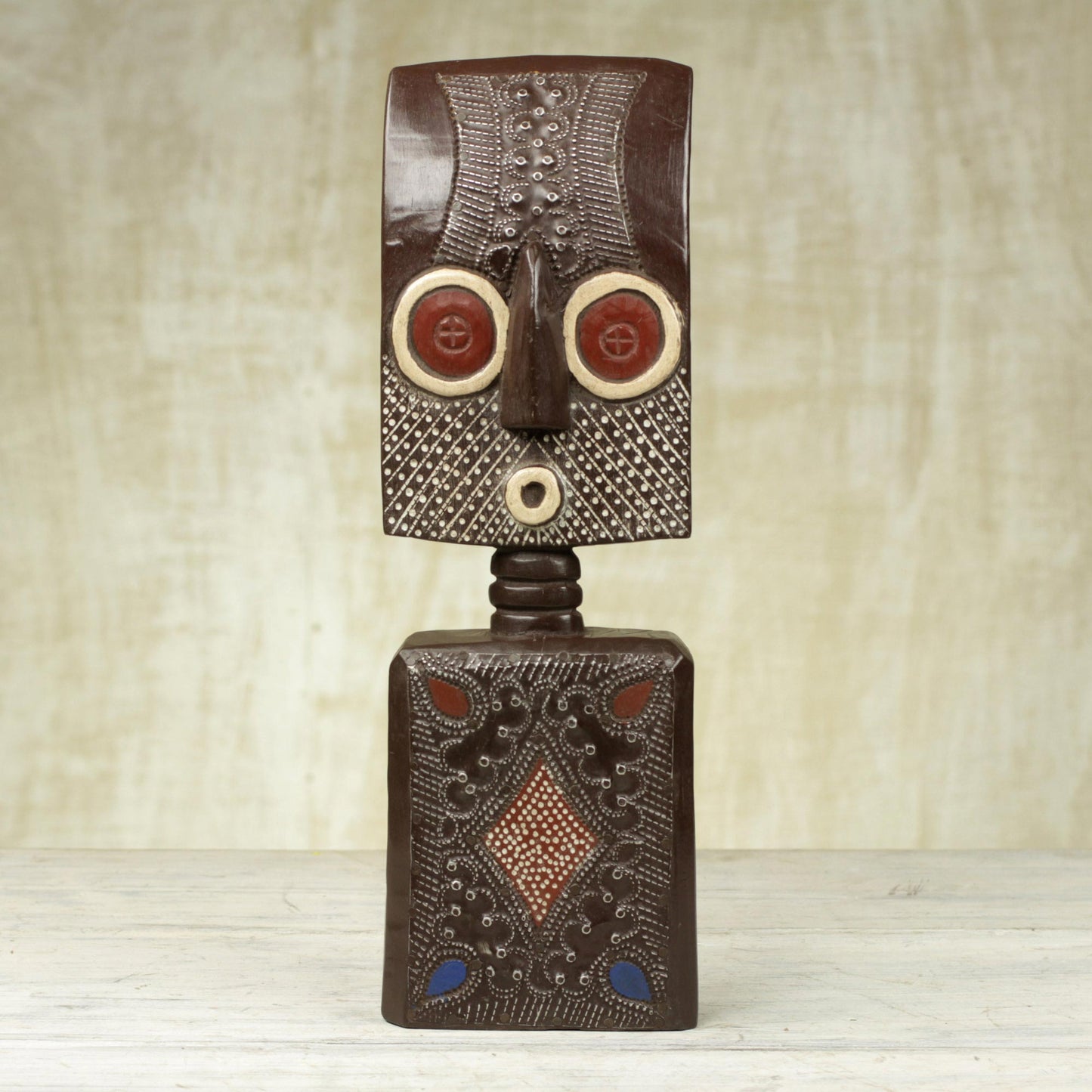 Ahomka Mask Ghanaian Sese Wood Mask Sculpture with Aluminum Plating