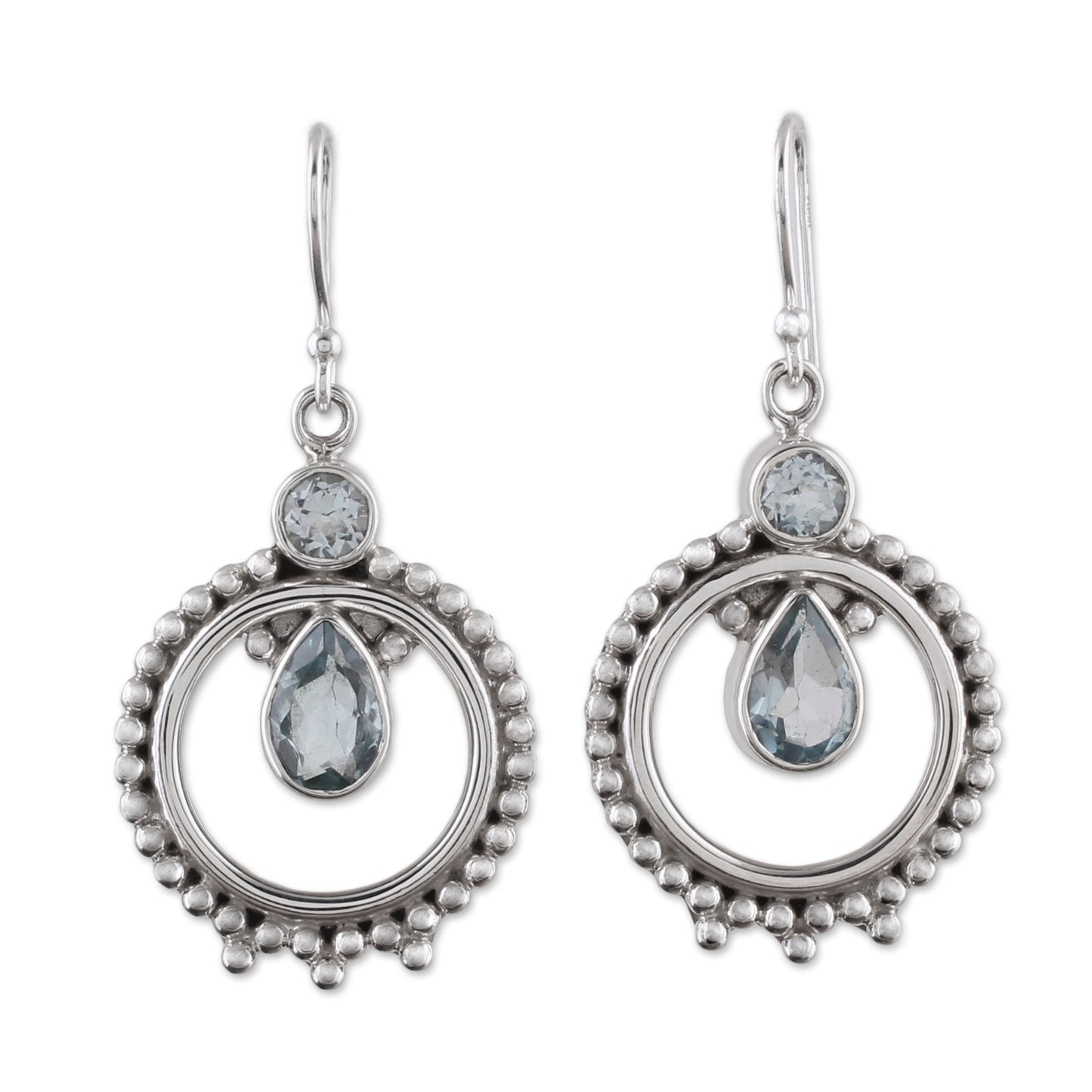 Regal Circles Blue Topaz and Sterling Silver Dangle Earrings from India