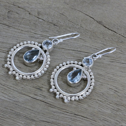 Regal Circles Blue Topaz and Sterling Silver Dangle Earrings from India